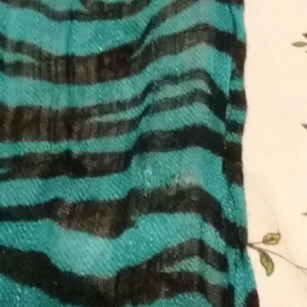 Teal blue zebra stripe thin tassel fringe scarf - Picture 3 of 5